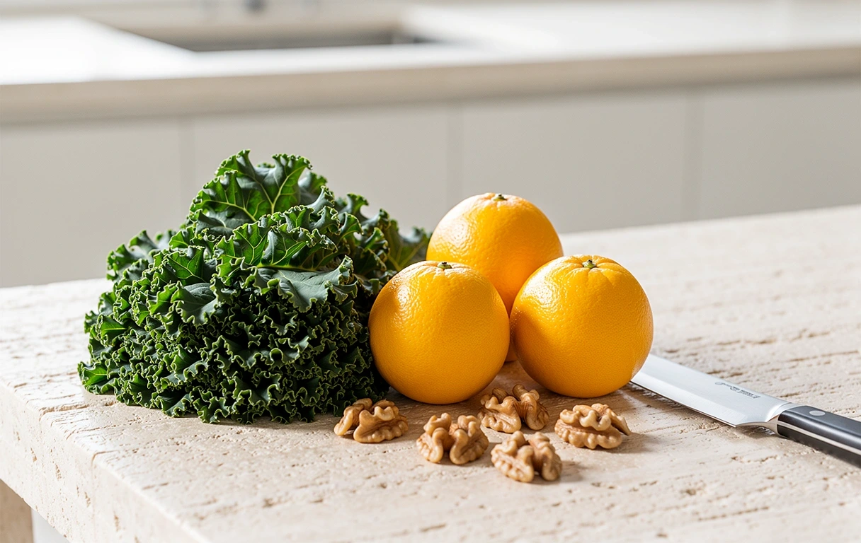 Fresh organic ingredients on a chef's counter